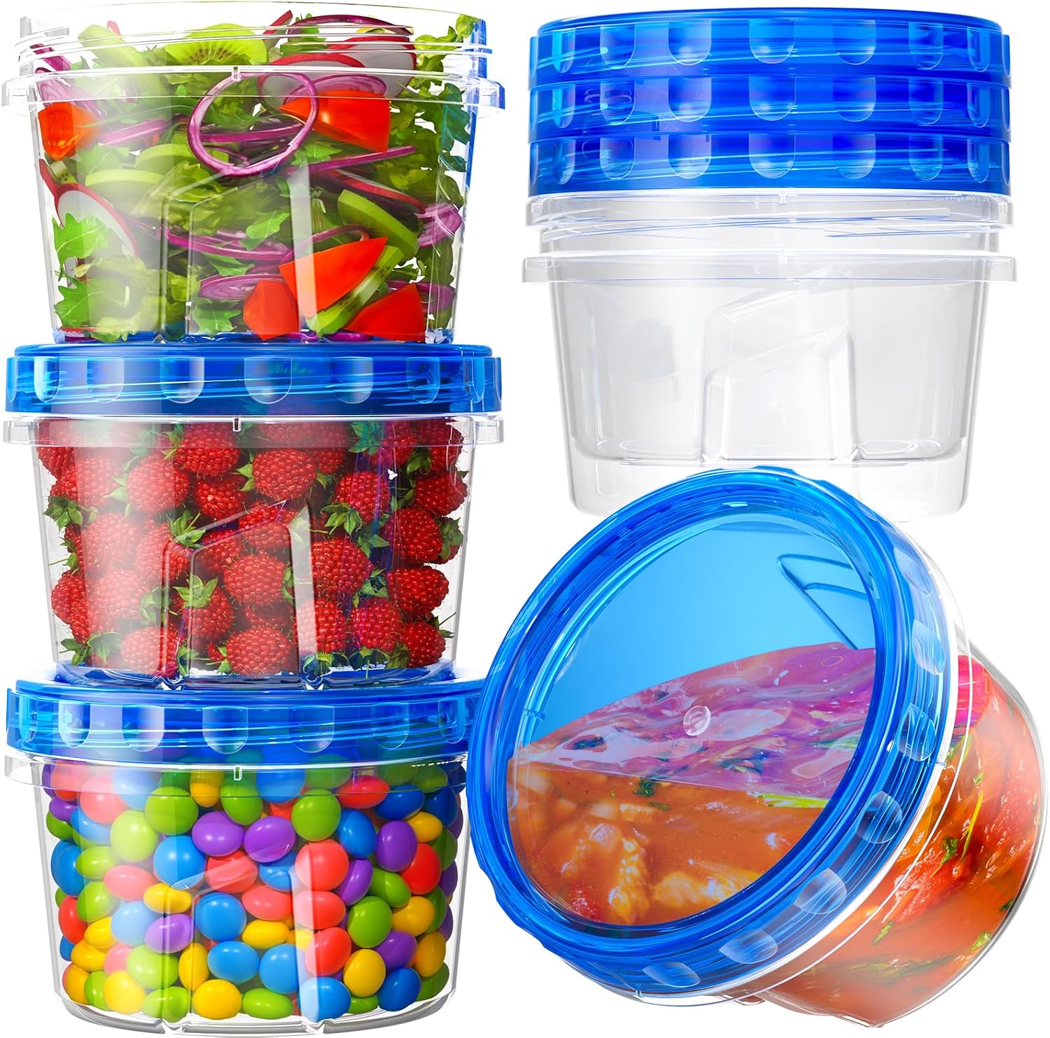 6 Pack 17oz Freezer Storage Containers, Reusable Plastic Food Containers With Twist Top Lids, BPA-Free, Microwave & Dishwasher Safe