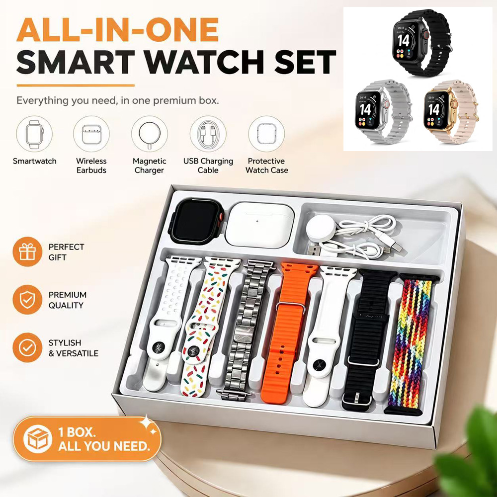 Ten-in-One Smart Watch Set With Wireless Earbuds, Multiple Watch Bands, Magnetic Charger & Protective Case, All-in-One Fitness Smartwatch Gift Box For Men Women - View 3