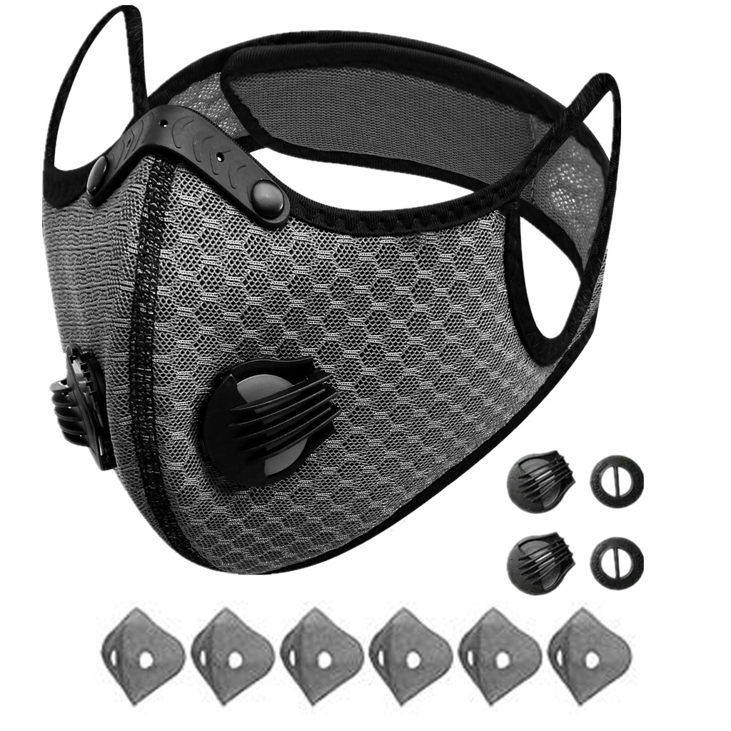 Sport Cycling Face Mask With Active Carbon Filter Breathing Valves Washable - View 7