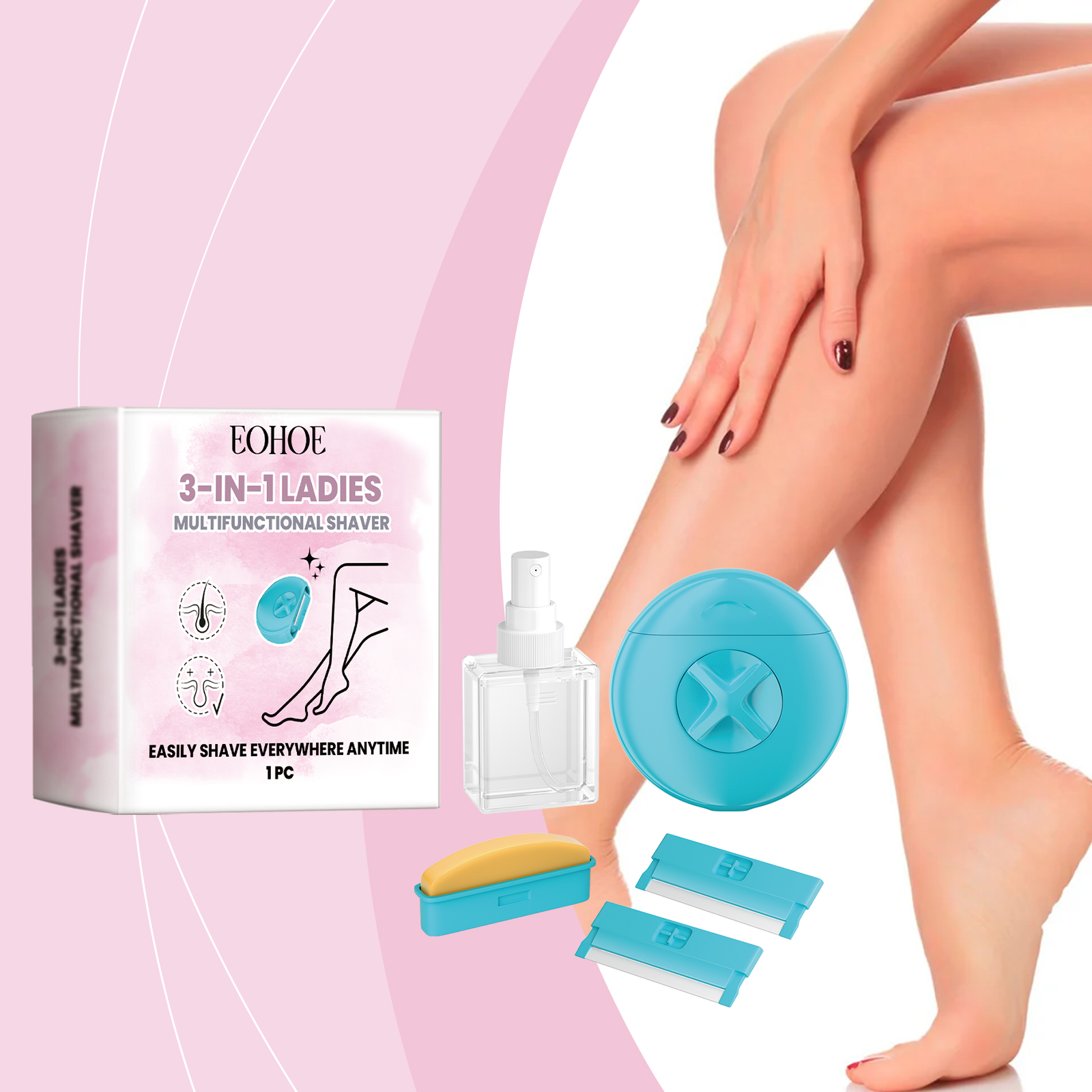 3in1 Women Shaving Razor, Portable Ladies Multifunctional Shaver With Moisturizing Soap & Spray Bottle, Travel Friendly Body Hair Remover For Legs Arms - View 3